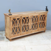 French Arched Hand Carved Glass Doors Buffet Sideboard Natural 180x40x90cm